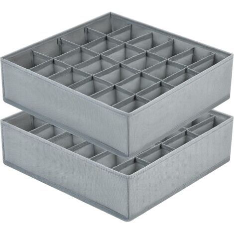 BUNTHAUS Organiseurs de Tiroir pour Chaussettes - Lot de 2 Séparateurs de Tiroirs Organiseur de Sous-Vêtements Pliables avec 24 Compartiments, Boîtes de Rangement pour Vetements, Culotte, Gris (1/4)