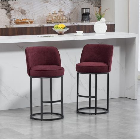 Barhocker aus Leinen in Weinrot, 46,5 x 49,5 x 88,5 cm, schwarzes Eisen, Sitzhöhe 63,5 cm (1/5)