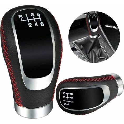Nazalus-Vente chaude-Accessoire Voiture Interieur Universel Pommeau Levier Vitesse Cuir 6 Vitesses avec 3 Adaptateurs 8mm 10mm 12mm Noir Rouge pour la plupart des Véhicules (1/5)