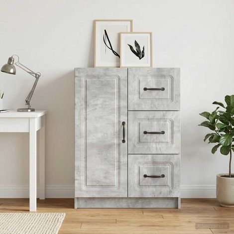 Buffet gris béton avec 3 tiroirs et 1 porte, bois d’ingénierie, 66 x 34,5 x 87 cm - PANGIVO (1/5)