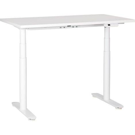 Bureau Électrique Hauteur Réglable Design Moderne Pieds Ronds 120 x 72 cm Plateau et Cadre Acier Blanc DESTINAS