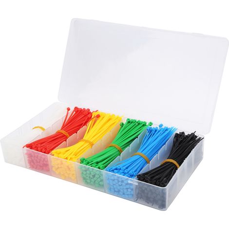 Attache-câbles en nylon, lot de 900 pièces, 6 couleurs assorties, boîte pratique, serre-câbles résistants, usage multiple, fixation rapide et sécurisée. (1/5)
