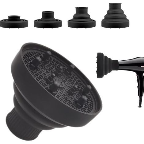 Diffuseur Seche Cheveux, Diffuseur Cheveux Bouclés Pour Sèche-Cheveux de 1,65"-1,89"(4,2-4,8cm) de Diamètre,Convient à tous les types de cheveux - Noir