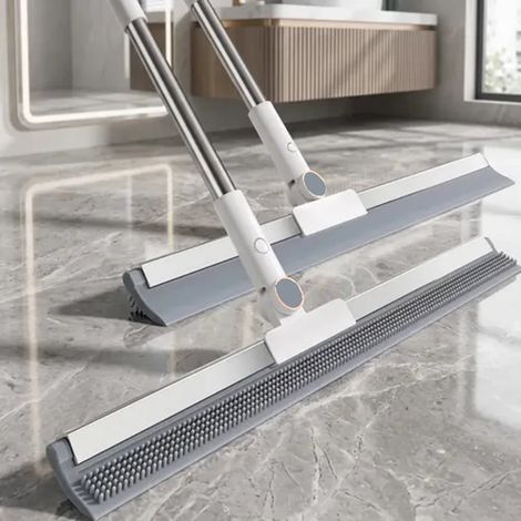 TrAdE Shop Traesio - Scopa Magica Doppia Azione Multiuso Silicone Rotante A 180° Lavavetri Pavimenti Con Manico - (1/5)
