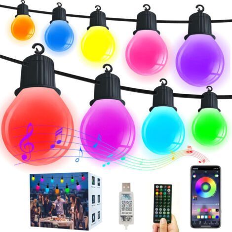 Soavoa Guirlande Lumineuse Extérieur RGB 18m IP65 Étanche USB avec Télécommande et Application pour Jardin Terrasse Noël Fête Décoration (1/5)