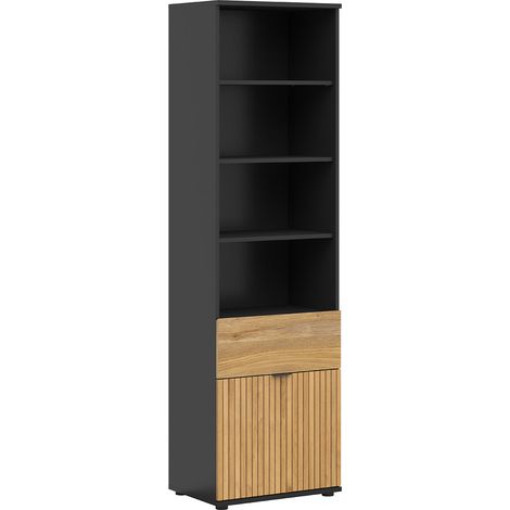 Librería 1 puerta 1 cajón Pia Negro y Madera (1/5)