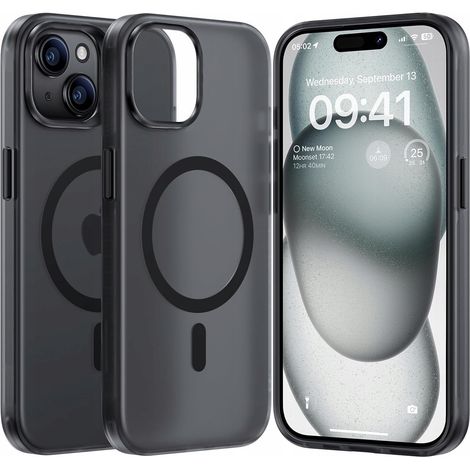 Matte Magnethülle für MagSafe für iPhone 15 + Glas matsejf02BLACK (1/5)