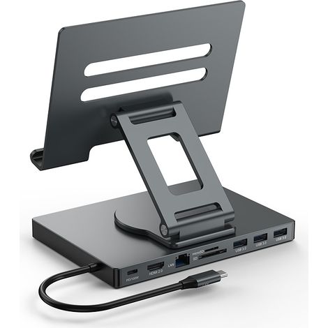 Station d'accueil pour tablette - Support 9 en 1 - HDMI, port Ethernet Gigabit, USB 3.0 - Rotative et pliable