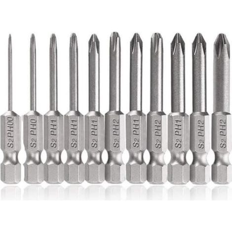 Lot de 11 embouts de tournevis cruciforme, 1/4", embout de tournevis à tête hexagonale magnétique PH00 PH0 PH1 PH2, 50 mm de longueur