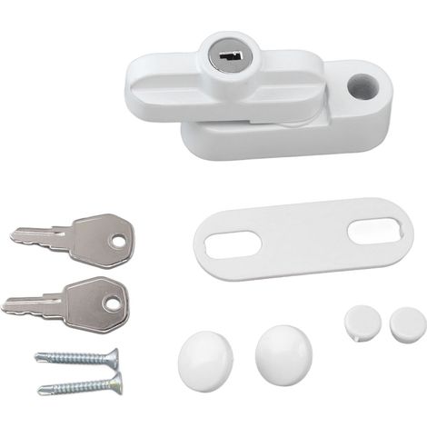 Außenliegender Fensterverschluss aus Aluminiumlegierung, Diebstahlsicherung, flaches Fensterschloss für Einzel- und Doppelfenster, weiß (1/5)