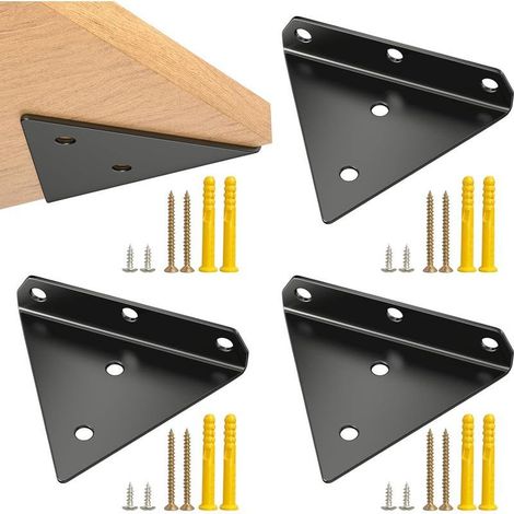 (noir) 4 Pièces Supports d'étagère, 80x100 mm Fixation Invisible étagère, Supports d'étagère Flottants, Triangle Support Etagere avec Vis, Support étagère pour Déco Salon, Salle de Bain (1/5)