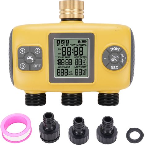 Temporizador de riego automático con 3 salidas y función de retardo por lluvia, controlador digital de riego para jardín. (1/5)