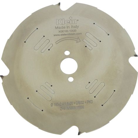 Lama circolare in PKD per taglio materiali abrasivi D=160, d=20, B/c=2.4/1.6, Z (Nr. denti)=4, Fori trasc.=2/6/32 XGE160.10420 KLEIN (1/5)