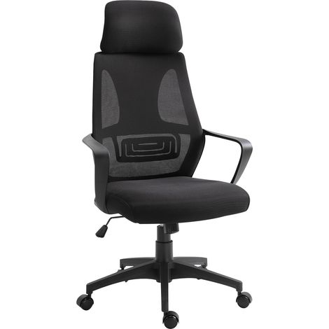 Sedia da ufficio ergonomica, sedia da ufficio in rete, poggiatesta, altezza regolabile, 64 x 55 x 116-126 cm, nera