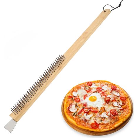 Brosse à pizza à manche en bois allongé, brosse de nettoyage pour pizza, ustensiles de cuisson de pizza en bois (1/5)
