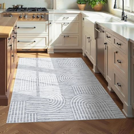 Tapis Lavable Antidérapant, Moquette à Poils Courts En Polyester Avec Motif Arc-En-Ciel Abstrait, Résistant Aux Taches Et à l'Eau Pour Salon, Chambre à Coucher Et Bureau - gris /80150cm (1/5)