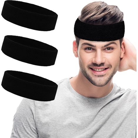 Diadema deportiva unisex que absorbe el sudor - Paquete de 3 - Negra (1/4)