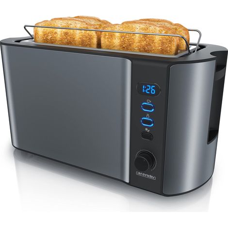 Arendo - Tostapane a 2 Fessure XXL - Scongela – Doppia Parete termoisolante - con Accessorio scalda Cornetto - 1500W - Vassoio raccogli briciole - Display con Tempo rimanente -Cool Grey (1/5)