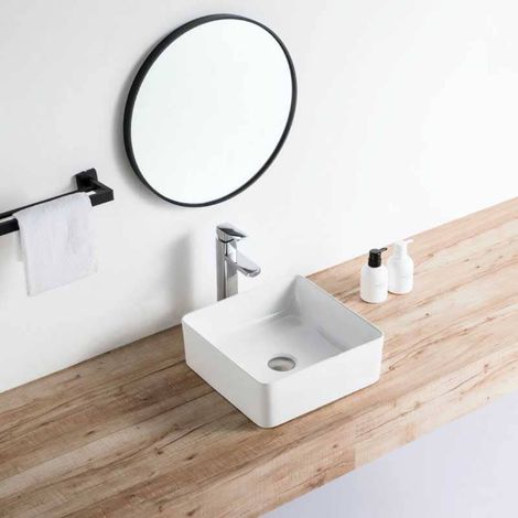 Lavabo blanco brillante sobre encimera cerámico RIVA 36,5 cm  36.5 x 36.5 cm