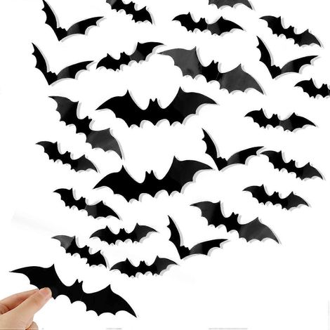 Fledermaus-Wanddeko – 120 Stück 3D-Halloween-Fledermaus-Dekorationsaufkleber – wasserfeste schwarze gruselige Fledermäuse für die Heimdekoration (4 Größen) (1/5)