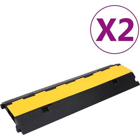 Rampes de protection de câbles 2 canaux en caoutchouc jaune et noir - Lot de 2 x 100 cm - PANGIVO (1/5)