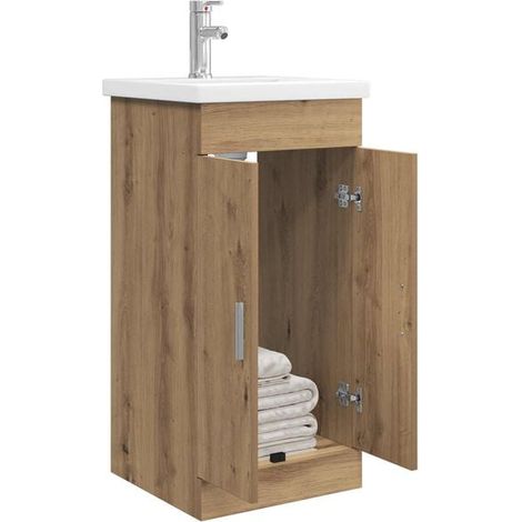 Meuble de Salle de Bain en Bois de Chêne Massif avec Lavabo Intégré - Design Moderne et Élégant, Rangement Pratique pour WC (1/5)