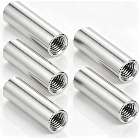 5 Écrous de Jonction Ronds Filetage M12x1.75 16mm Longueur 50mm Acier 304 (1/5)