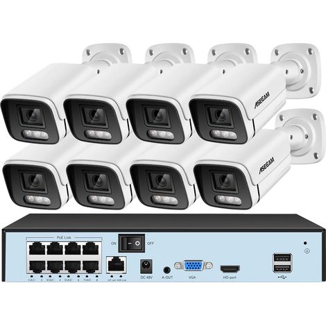 Système de caméra de sécurité, caméra de surveillance 8MP, capacité de vision nocturne, 8CH NVR et 8 Caméra, Aucun (1/2)