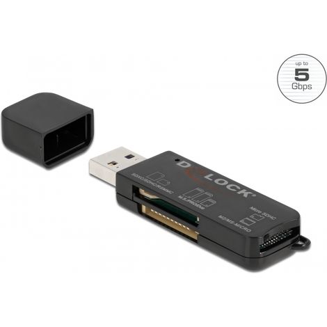 Delock Lector de tarjetas SuperSpeed USB para tarjetas de memoria SD / Micro SD / MS