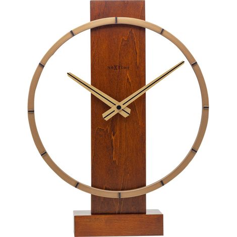 Horloge de Table et Murale Silencieuse en Bois et Acier Inoxydable Marron 34 x 27 cm - PANGIVO (1/5)