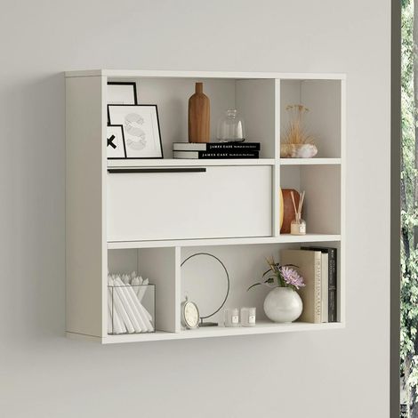 Etagère murale blanche rangement fermé 5 niches MARFA (1/5)