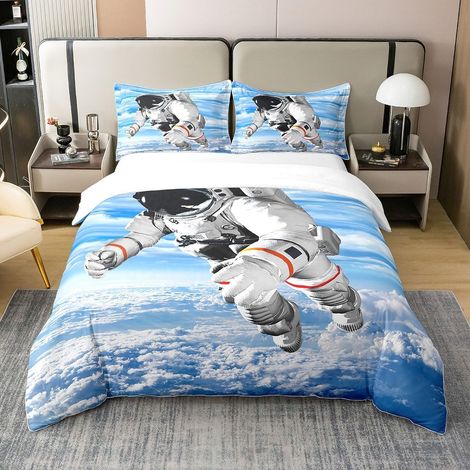 Astronaute 100% Coton Housse de Couette 200x200cm Impression 3D Espace Enfants garçons Filles Espace Extra - atmosphérique Literie Set Nuage Astronaute Ensemble de lit - 200 x 200 cm + 2 taies d'oreil (1/5)