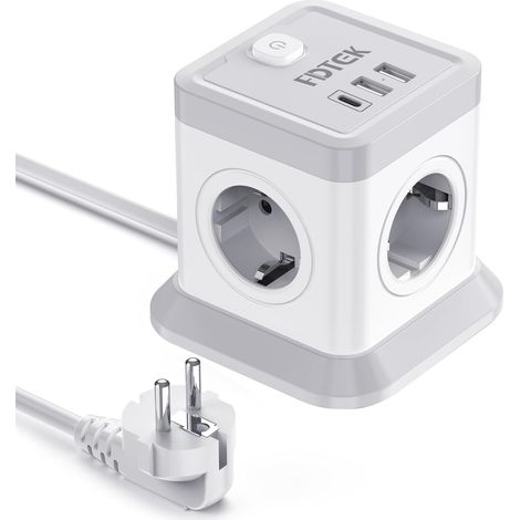 Multiprise USB, Prise Cube USB Multiple 2 USB-A et 1 USB-C, 5V/3.1A  7 en 1 Carte de 4 Prises de Courant avec Interrupteur et Voyant Lumineux, Multiprise Design Rallonge Electrique 1,8M, 2500W (1/5)