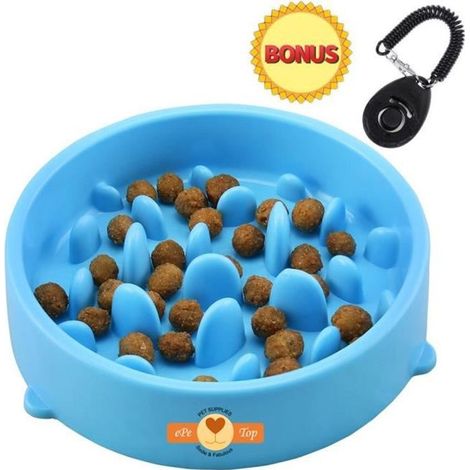 ePeTop Gamelle pour Chiens et Chat Anti Glouton - Favorise une Alimentation Saine et une Digestion Lente - Bleu (1/4)