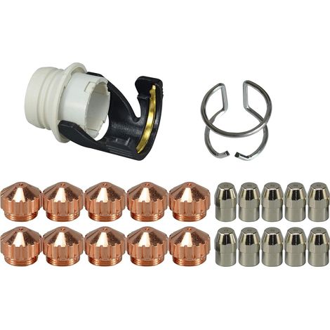 Kit de Consommables Plasma Électrode 0408-2404 Buse 1,0 mm 0408-2261 Capuchon de Buse 0408-2267 Ressort Guide 0408-2053 Compatibles Torche PLAZCUT SAF 100 22 Pièces (1/5)