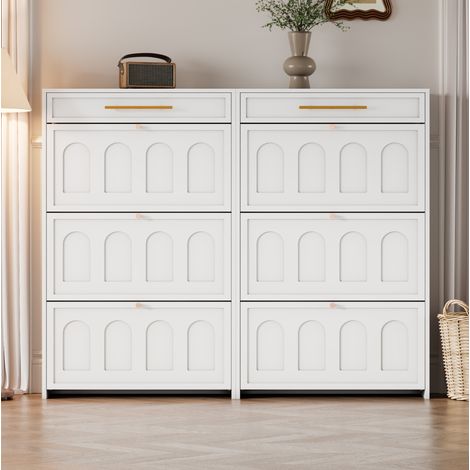 Mobile portascarpe 2 pezzi 140x25x125 cm in MDF bianco, salvaspazio per ingresso FloraGrace (1/5)