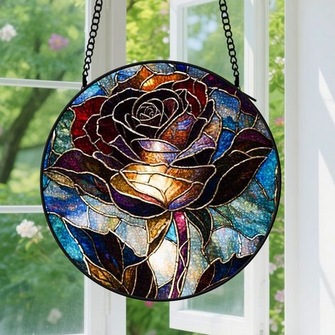 20cm Accroche-Soleil Floral Vif, Décoration Maison Vitrail Floral, Suspension Vitrail pour Fenêtre, Cadeaux pour Amateurs de Nature, Cadeaux d’Anniversaire pour Elle, Mère et Grand-Mère, Idée Cadeau, (1/5)