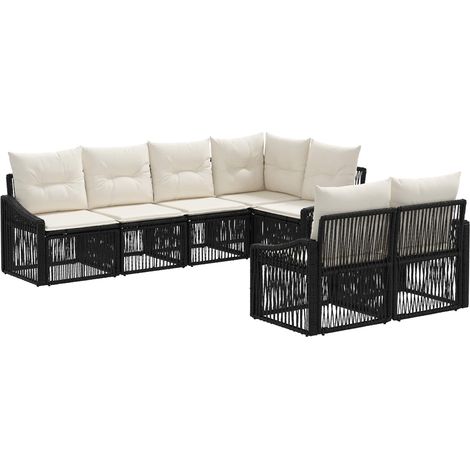 Ensemble de canapé de jardin 7 pc 7-Nombre de places Noir acier enduit de poudre (1/5)