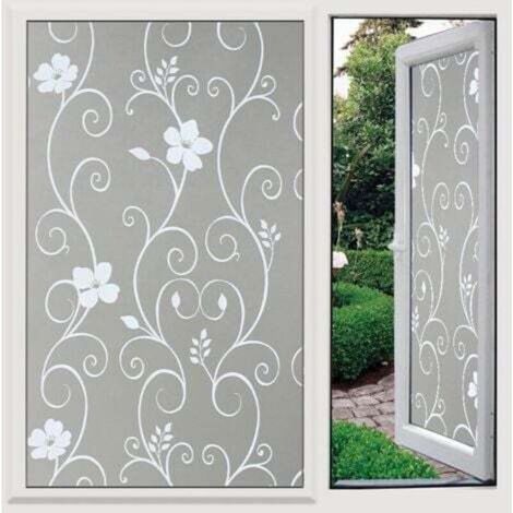 UV-Schutzfolie 45 x 200 cm, weißes Blumenmuster, Sichtschutzfolie, selbstklebend für Glas, elektrostatische Sichtschutzfolie, blickdichte Fensterfolie, dekorative Fensterfolie