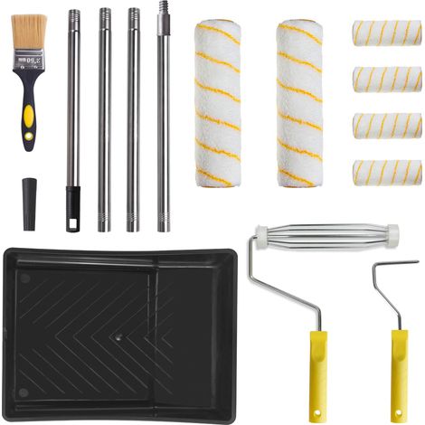 Kit de rouleau de peinture, rouleau de peinture, étrier avec barre en aluminium en 3 parties de 26 à 120 cm, pinceau, bac à peinture, accessoires de peinture (1/5)