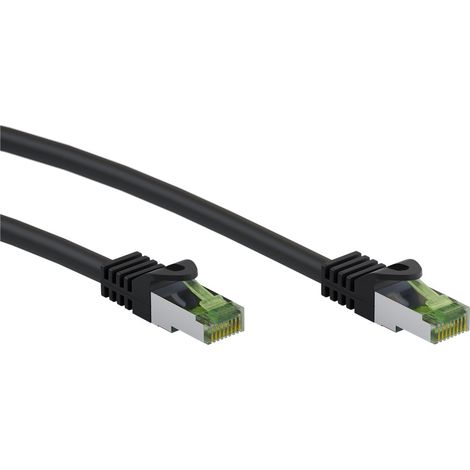 Cavo patch RJ45 con cavo grezzo CAT 8.1 S/FTP, AWG 26, nero, conduttore in rame, LSZH guaina del cavo senza alogeni, connettore RJ45 (CAT 6A). Lunghezza del Cavo 10 m