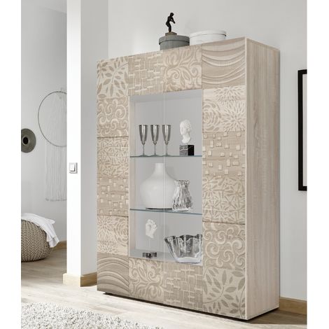Vitrine moderne coloris chêne clair 2 portes vitrées SARA (1/5)