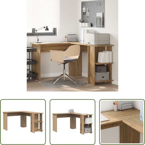 Bureau moderne - Bureau d'angle avec étagère Chêne artisanal 140 x 113,5 x 75 cm (1/5)