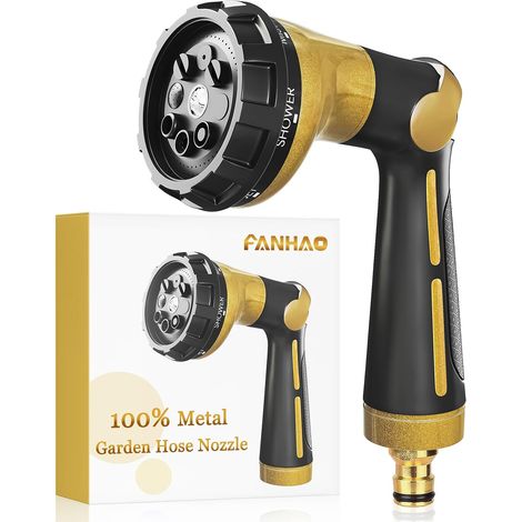 Pistolet Arrosage 100% Metal avec 8 Modes de Pulvérisation, Pistolet d'arrosage Haute Pression, Valve Marche/arrêt à Régler avec le Pouce pour Pelouses, Voitures et des Animaux (1/5)