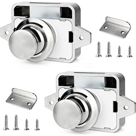2PCS Bouton Poussoir Serrure Argent,Bouton Poussoir Loquet Métal (1/4)