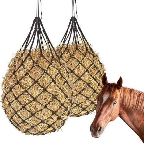Filet à foin en 2 parties pour chevaux, filet à foin pour alimentation lente, sac à foin pour alimentation lente, râtelier à foin suspendu, sac à foin, filet d'alimentation, 102 cm, réglable (1/5)