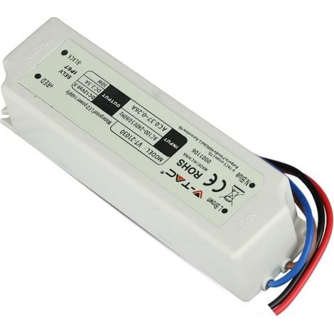 V-TAC VT-21030 Alimentatore slim led 30W 12V 2.5A waterproof IP67 in plastica cavi a saldare - SKU 3271