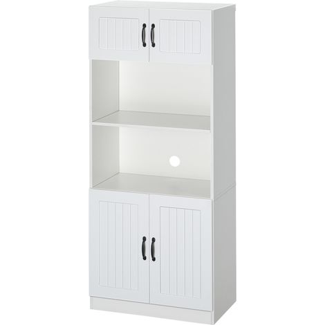 Buffet campagnard 2 portes 2 étagères blanc noir 70x40x170 cm