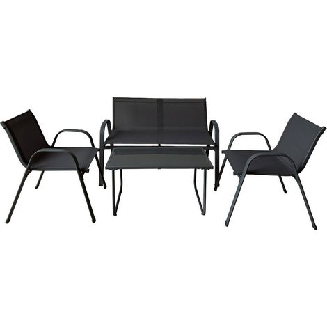 Marbueno Set Mesa y Sillas de Jardin Acero Negro Textilene 10468