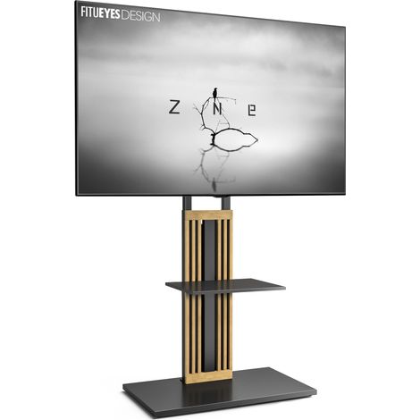 Support TV sur pied en bois massif pour écran 55-85 pouces – Hauteur réglable 1258-1408mm – Charge max 50kg – VESA 200x200-600x400mm – Fitueyes (1/5)